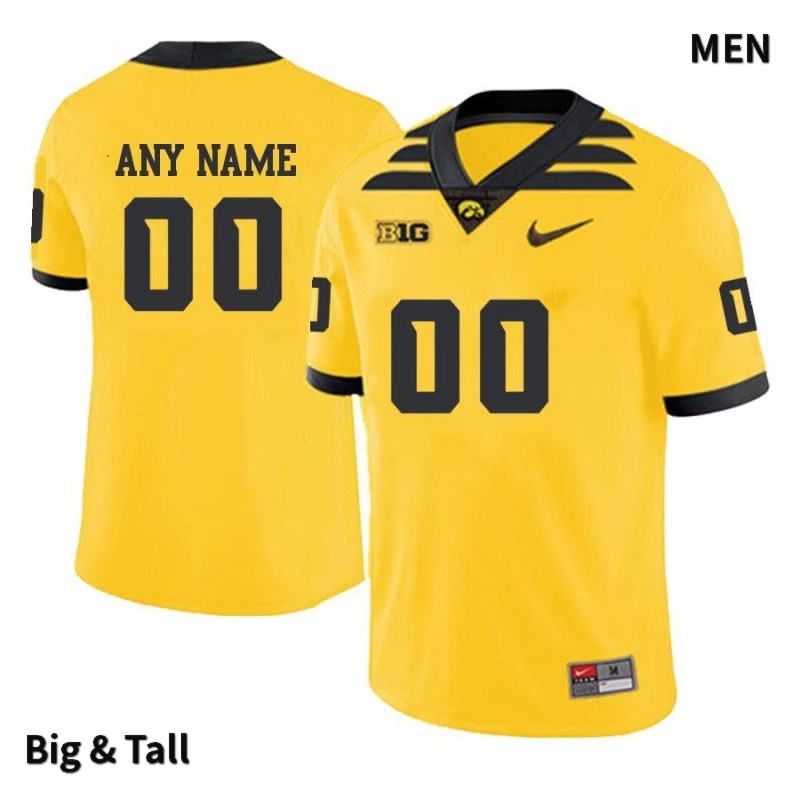 Men's Iowa Hawkeyes NCAA #00 Custom Yellow Authentic Nike Big & Tall Stitched College Football Jersey ER34S83AK